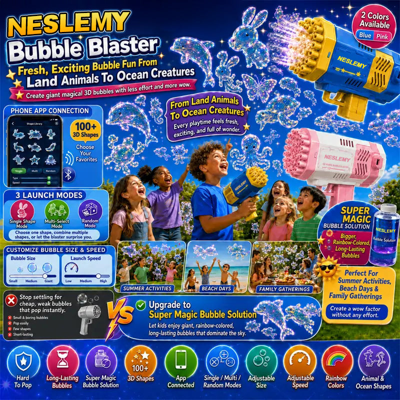 NESLEMY® 3D Wonder Bubble Blaster – Animal & Ocean Fantasy Theme