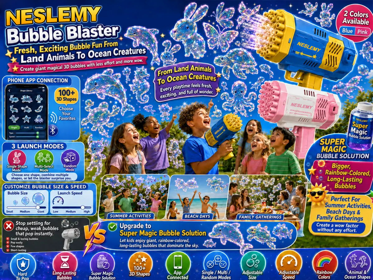 NESLEMY® 3D Wonder Bubble Blaster – Animal & Ocean Fantasy Theme