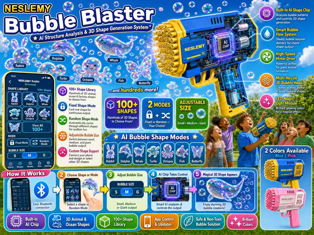NESLEMY® 3D Wonder Bubble Blaster – Animal & Ocean Fantasy Theme