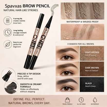🤎Waterproof 4-prong brow pen for easy shaping and natural hair-like strokes